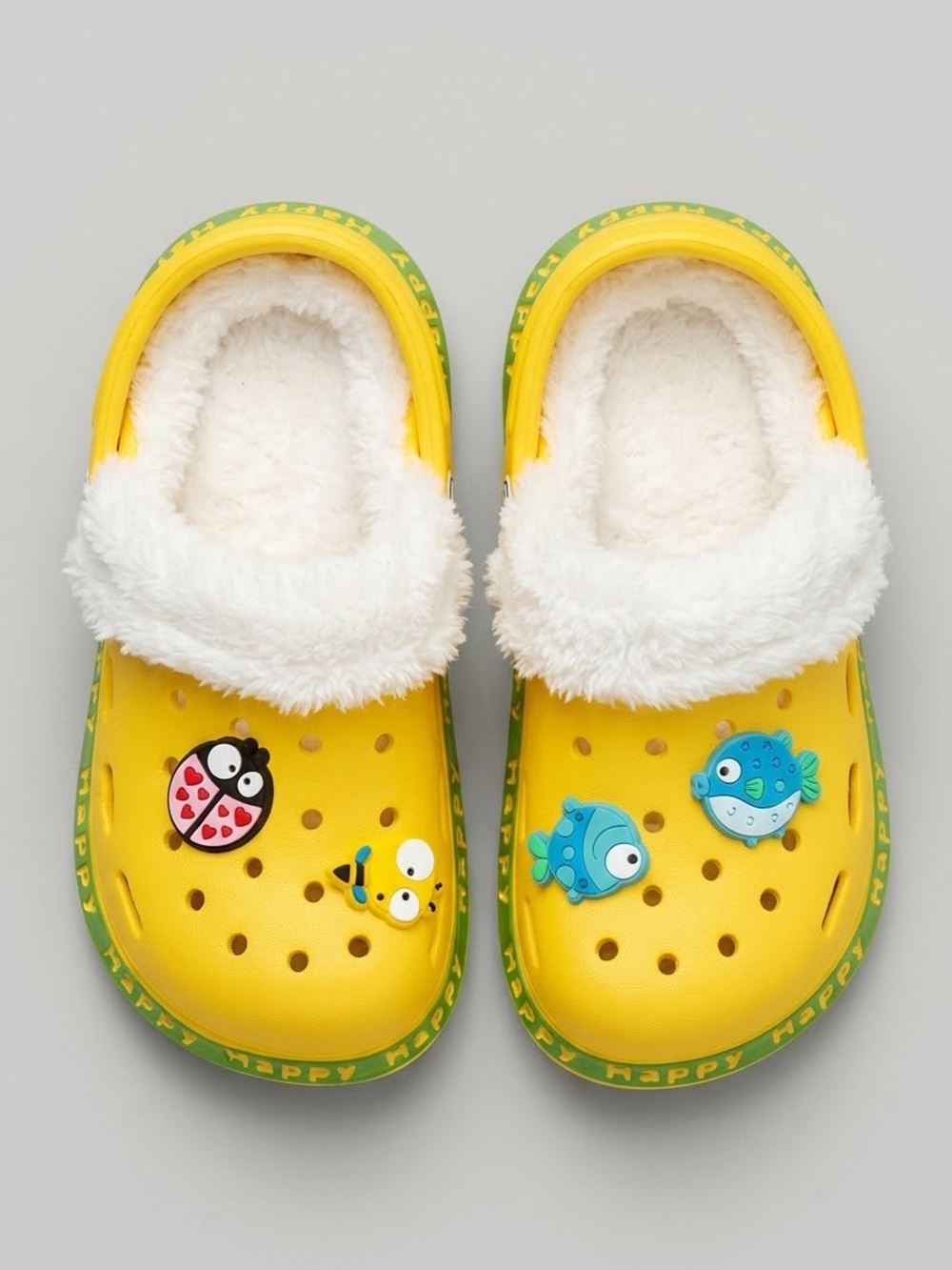 Kids Yellow Fur Lined Clogs Slippers with Charms Size US 6 Toddler (22-23)